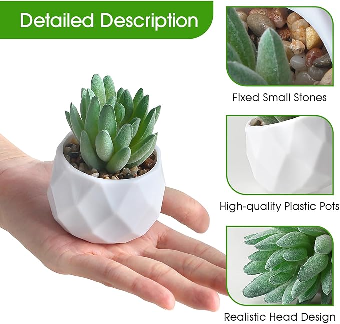 ZINHO Fake Succulent Plant Set 6 PCS Artificial Succulent Plants for Desk Realistic Faux Succulents in Plastic Pots Mini Colorful Succulent Decor for Bedroom Bathroom Office Shelf Decor (Mix)