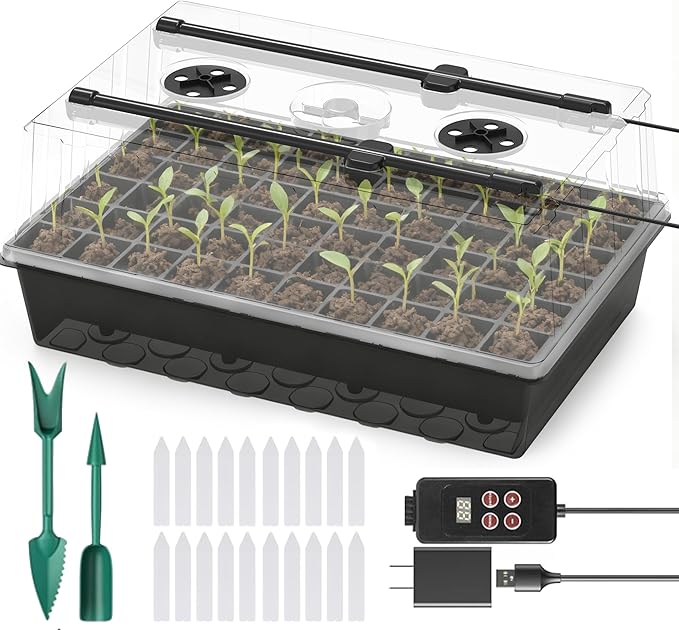 60-Cell Self-Watering Seed Starter Tray with Grow Light, Upgraded 1–24H Timer, Seed Trays with Humidity Dome, Indoor Gardening System, Starter Kit for Seeds, Plant Germination