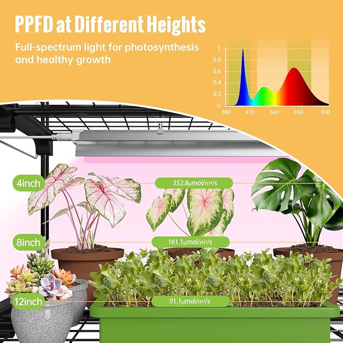 Indoor Greenhouse with Grow Light, 3-Tier Plant Stand with PVC Tent, Ventilation Window, Bottom Pouch, 20W Full Spectrum Grow Light with Timer, for Seed Starting, 27" L x 19" W x 49" H