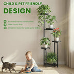 TOSKING 47" Tall 5-Tier Square Iron Plant Stand with Detachable Grow Light ,Heavy Duty Corner Flower Shelf for Indoor Use, Metal Pot Rack for Living Room, Bedroom, Office, Black