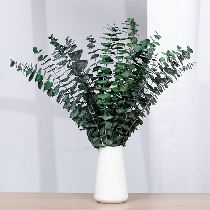 Tavkite 16 Pcs Dried Eucalyptus Stems, 17'' Natural Eucalyptus Leaves Branches Hanging for Shower, Preserved Real Black Plant Live Greenery for Home SPA Wall Bathroom Wedding Party Vase Decor