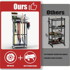 Faesun Garden Tool Organizer with Wheels, Heavy Duty Rolling Yard Tool Rack with 14 Hooks & 5 Slots, 3-Tier Metal Cart Holds 50+ Rakes/Shovels/Brooms, Mobile Lawn Storage for Garage Shed Outdoor