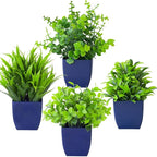 Grever 4 Pack Small Fake Plants in Blue Pot Mini Artificial Potted Plants for Home Bathroom Office Table Desk Shelf Indoor Decor
