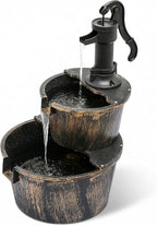 Magshion 27" Tall Outdoor Barrel Pump Water Fountain, 2-Tier Soothing Cascading Waterfall Feature with Electric Recirculating Pump, Garden Decor for Outside Patio, Yard, Porch or Landscape, Bronze