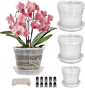 12 Pack Orchid Pot with Saucers, 4 Each of 4.5in, 5.5in and 6.3in Orchid Pots for Repotting, Clear Orchid Pots with Holes, Plastic Flower Plant Pot