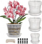 12 Pack Orchid Pot with Saucers, 4 Each of 4.5in, 5.5in and 6.3in Orchid Pots for Repotting, Clear Orchid Pots with Holes, Plastic Flower Plant Pot