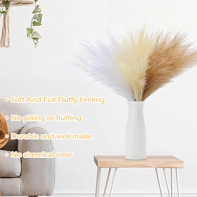 SeptCat 60 Pcs Pampas Grass Decor 21.7" Fluffy Faux Short White Brown Yellow Pampas Grass Artificial Small Pompas Grass Flower Vase Filler for Home Wedding Decoration