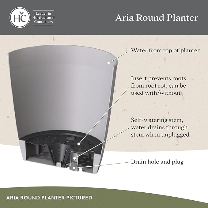 The HC Companies Aria Round Self-Watering Pot - Lightweight Plastic Planter for Herbs & More - Durable Plant Pots for Indoor Plants & Outdoor Plants (10" Glossy Black, Pack of 2)