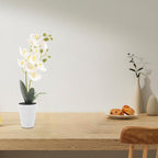Tofficu Artificial Potted Plants Faux Phalaenopsis Bonsai White Simulation Orchid Indoor Home Decor Fake Plant Ornament for Living Room Office Desk Decoration