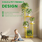 TOSKING 5 Tier Tall Plant Stand Indoor Outdoor,Anti-Tip Plant Stand indoor, Wide Base for Pots, Child and Pet Friendly,Heavy Duty Corner Shelf for Plants & Decor, Space Saving ,Tiered Metal Flower Pot Stand for Balcony, Garden, Living Room, Patio (Yell...
