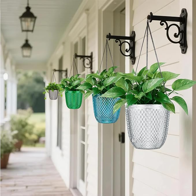 QCQHDU Self Watering Hanging Pots, 2 Pack 5.7 Inch Hanging Planters for Plants Indoor, Flower Pots with Drainage Holes and 3 Hooks Chains for Garden Home (Clear)