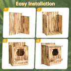 Owl House Bird House for Outside - 14.2×12×7.5 Inch Screech Owl Nesting Box, Owl-Shaped Entrance, Wooden Bird Box, Easy to Install, Ideal for Backyard Birding & Wildlife