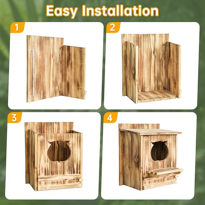 Owl House Bird House for Outside - 14.2×12×7.5 Inch Screech Owl Nesting Box, Owl-Shaped Entrance, Wooden Bird Box, Easy to Install, Ideal for Backyard Birding & Wildlife
