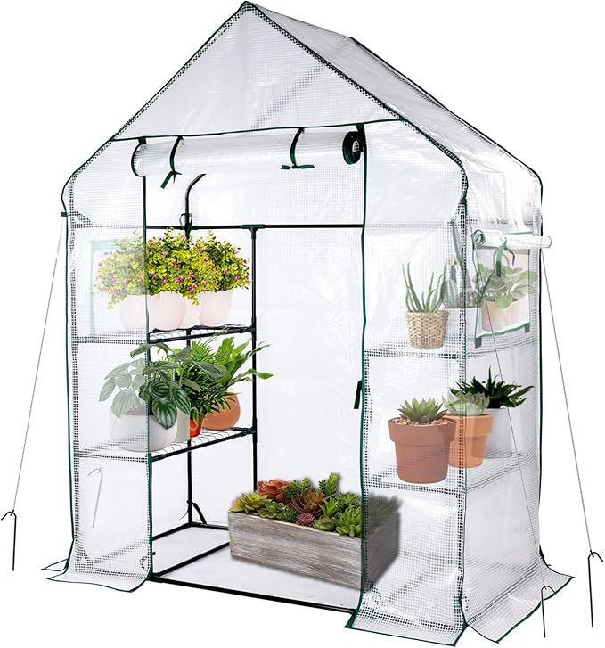 Mini Greenhouse,Greenhouses for Outdoors,Portable Walk in Green House for Garden Plants that Need Frost Protection and Away from Pests, Animals(56"x30"x76")-White