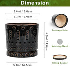 6 Inch Plant Pot, Ceramic Pots for Plants with Drainage Hole and Saucer, Round Planter for Indoor Outdoor Plants, Modern Decorative Flower Pots, Bedroom Decor, Gifts for Plant Lovers, Black