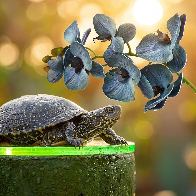 Chuangdi 2 Pcs Artificial Phalaenopsis with Suction Cups Terrarium Plant Decoration Reptile Habitat Plant Decor for Hermit Crab Lizards Geckos Snake(Teal Blue,White,Classical)
