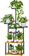 Plant Stand 6 Tier Indoor Metal Plant Shelf for Multiple Plants Corner Tall Flower Holders for Living Room Bedroom Patio Balcony, Black (6 Tier-Extra Large-Black+Rustic Brown)