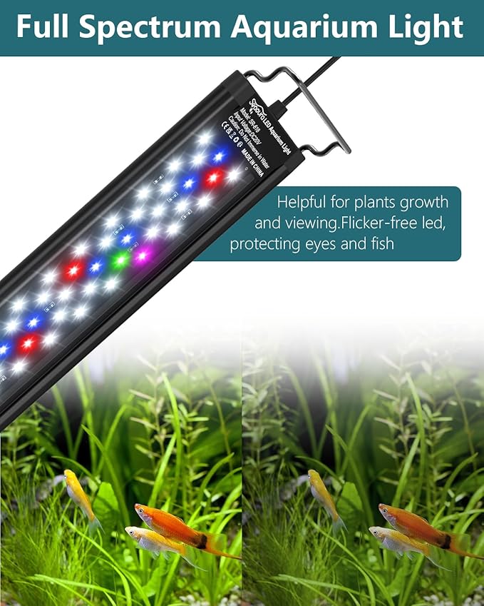 SEAOURA Led Aquarium Light for Plants-Full Spectrum Fish Tank Light with Timer Auto On/Off, 30-36 Inch, Adjustable Brightness, White Blue Red Green Pink LEDs with Extendable Brackets for Freshwater