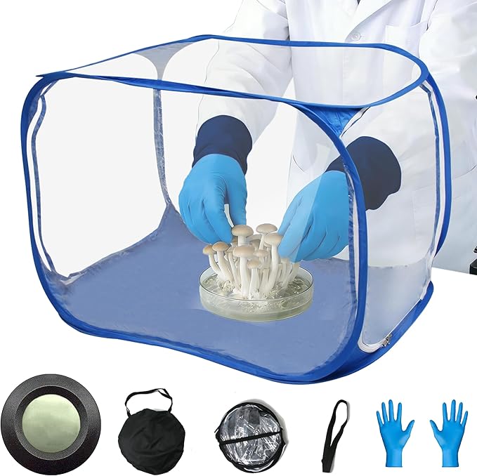Portable Still Air Box Mycology with Pop Up Mushroom Growing Kit - Ideal for Mushroom Cultivation in Office and Mycology Enthusiasts (Blue)