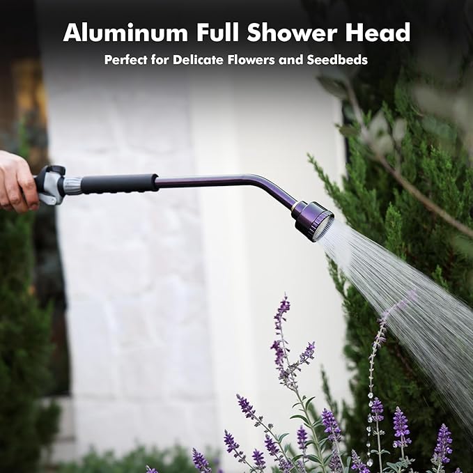 RESTMO Heavy Duty Full Metal Long Watering Wand, 24 Inches Gentle Soft Full Shower Sprayer Wand with Flow Control, Hose Wand for Hanging Baskets, Shrubs, Plants, Flowers, Garden and Lawn, Purple