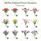 Alupssuc 48 Bundles Artificial Flowers for Outdoors Decoration, UV Resistant Silk Faux Floral Spring Fake Plastic Plants Greenery for Outside Indoor Porch Window Planter Home Decor(Upgrade 6 Colors)