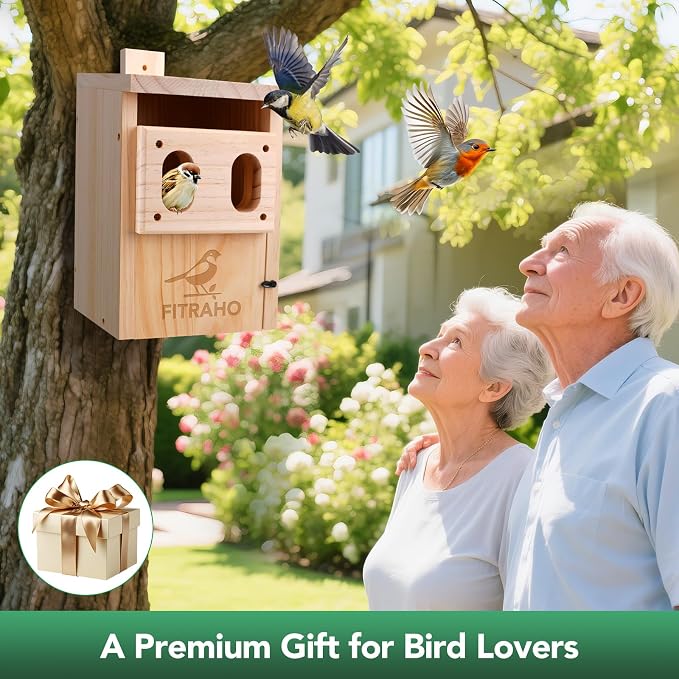 Bird Houses for Outside, Durable Birdhouse with Dual Entrances, Weatherproof & Perfect for Bluebirds, Wrens, Finches & Swallows(Assembly Required)
