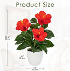 Briful Artificial Hibiscus Flowers in Pot, 14.5’’ Faux Hibiscus Plant, Spring Summer Flowers for Home Decor, Farmhouse Table Decor & Coffee Table Decor, Indoor Potted Fake Flower, Red