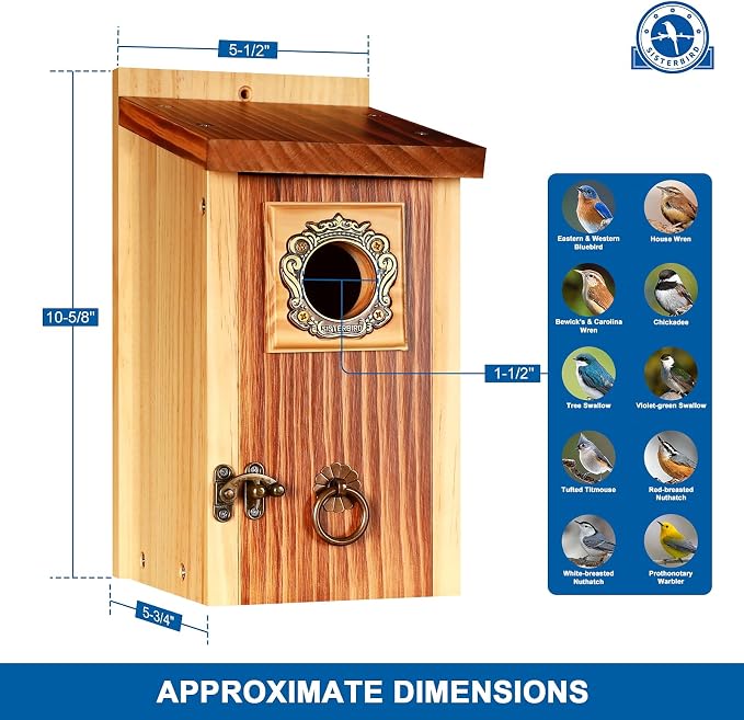 SISTERBIRD Premium Pack of 2 Bluebird Houses for Outside, Garden Bird Houses for Outdoor, Vintage Metal Predator Guard, Birdhouse Gift, Weatherproof Coating Bird Nesting, Assembly Required