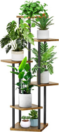 6 Tier Plant Stand Indoor, Thickened Metal Wood Corner Plant Shelf Stands for Multiple Plants, Indoor Tall Plants Stand Tiered Flower Holder for Living Room Patio Garden Balcony(Black+Brown)