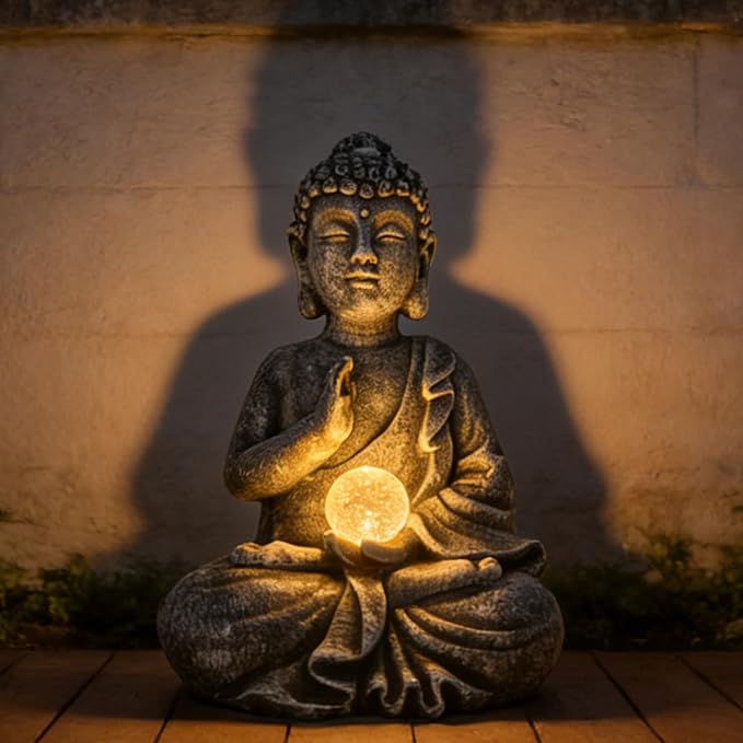 Suyorpe Buddha Statue Outdoor Statues with Solar Lights - Sitting Buddha Figurine for Garden, Zen Decor for Garden,Home, Patio, Lawn,Yard Balcony