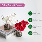 Oairse Red and White Orchids Artificial Flowers Faux Orchid Arrangement with Black Glass Vase Set of 2 Real Touch Phalaenopsis Orchid Flowers Orchids Centerpiece for Dining Room Table