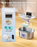 Wireless Cat Water Fountain Stainless Steel, Pet Drinking Fountain Cordless – 3.2L/108oz Battery Operated Automatic Water Dispenser for Cats Indoor, with Motion Sensor & Quiet Pump (1 Filter)