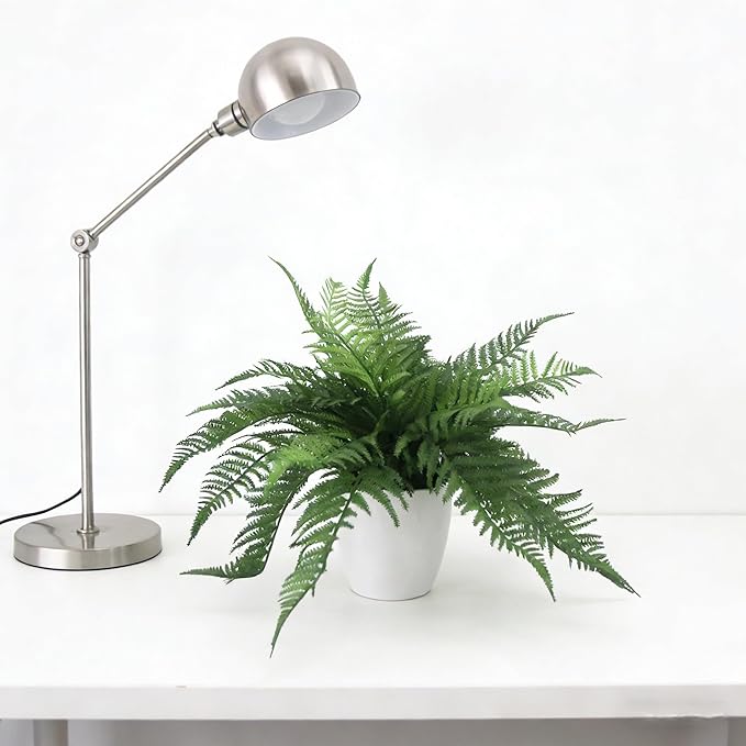Artificial Fern Plant in Pot, 12'' Fake Desk Plant, Realistic Faux Greenery for Home Office Bathroom Shelf Décor, No Maintenance Indoor Plant (1 Pack)