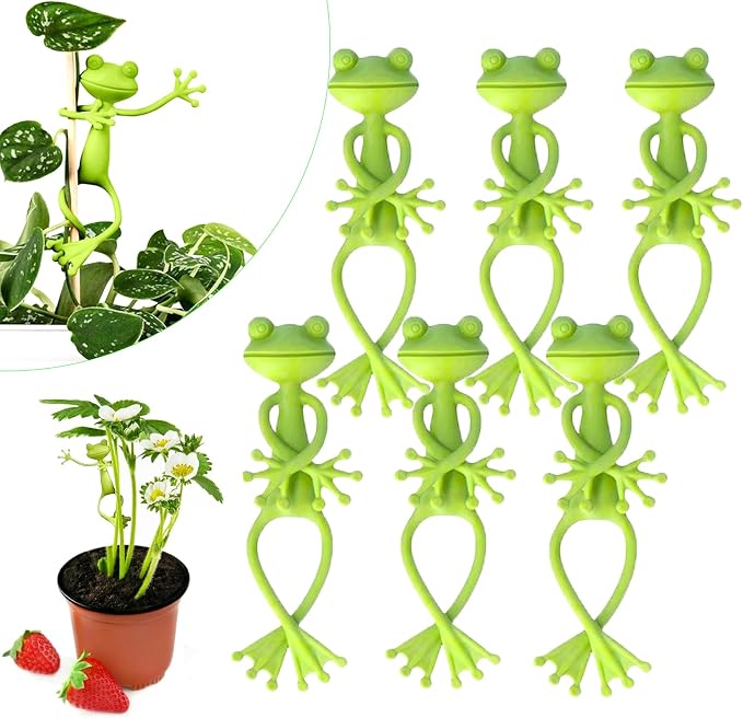 6PCS Frog Plant Stand for Small Potted Plants - Cute Green Flower Pot Support, Stable Plant Climbing Hugger for Succulents, Indoor & Outdoor Garden Decor, Vine Traction Fixture
