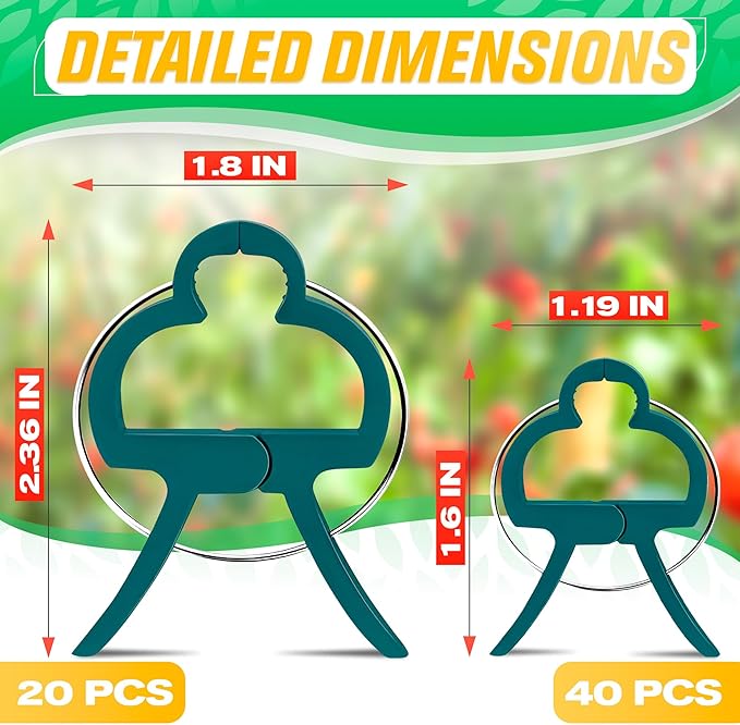 DIMROM Tomato Plant Support Clips – 60 Pcs Reusable Plastic Garden Clips in 2 Sizes for Upright Growth of Vegetables, Flowers & Vines