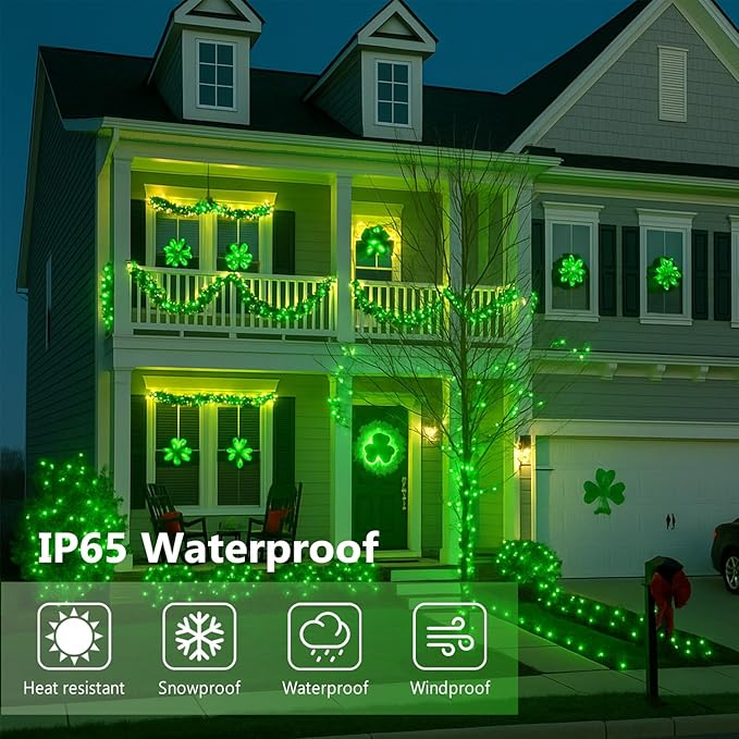 Extra-Long 144FT Solar String Lights for Outside, 2 Pack 400LED Solar St. Patrick's Day Lights Waterproof, Copper Wire 8 Modes Twinkle Fairy Lights Outdoor for Tree Garden Party Xmas Decor (Green)