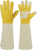 HANDLANDY Rose Pruning Gardening Gloves for Men Women, Thorn Proof Forearm Protection Leather Garden Gloves, Gardening Gifts for Gardeners (Butter Yellow, Large)