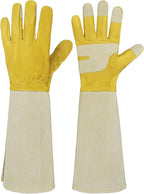 HANDLANDY Rose Pruning Gardening Gloves for Men Women, Thorn Proof Forearm Protection Leather Garden Gloves, Gardening Gifts for Gardeners (Butter Yellow, Large)