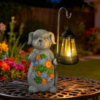 Solar Dog Garden Statue with Lantern – Waterproof Resin Outdoor Decor for Yard, Lawn, Flower Bed, Backyard, Front Yard, Patio, Balcony – Gift for Dog Lovers