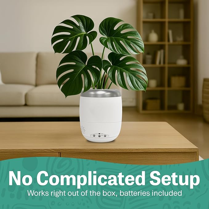PLANTPETZ Extra Large Robotic Planter – Smart Planter Fits 6 Inch Pots | Bluetooth Speaker | Interactive Smart Plant Pot Turns A Real Plant Into a Touch/Motion Responsive Companion - Pure Ivory White