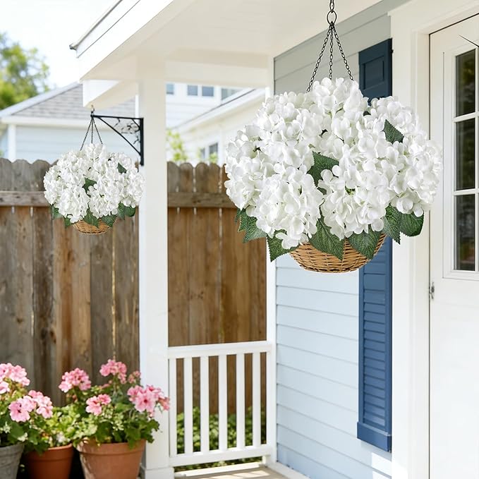 AGIRL 3 Bundles White Artificial Hydrangea Flowers for Outdoors, UV Resistant Lifelike Faux Flowers for Spring Indoor Outdoor Garden Patio Porch Balcony Home Decoration Wedding Party Centerpieces