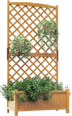 HAPPYGRILL Raised Garden Bed with Trellis, 71" Planter Raised Bed with Drainage Holes, Freestanding Garden Planter for Vine Climbing Plants, Wooden Planter Box for Yard Balcony(1, Yellow)