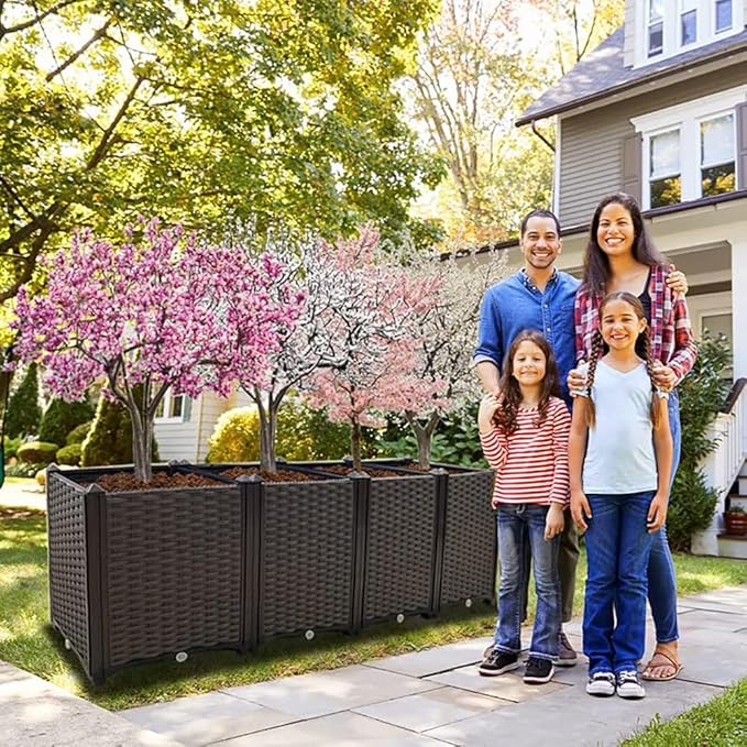 Large Planters for Outdoor Plants Raised Garden Bed Kit Rectangular Elevated Plastic Garden Boxes for Gardening Vegetables Flowers in Backyard Patio Balcony
