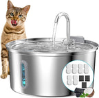 Cat Water Fountain Stainless Steel: 108oz/3.2L Cat Fountain for Drinking - Pet Water Fountain for Cats Inside - Automatic Cat Water Dispenser Bowl - Cat Feeding & Watering Supplies 6 Filters 3 Sponges