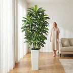 Artificial Dracaena Tree：7FT Faux Silk Tropical Yucca Floor Trees Realistic Fake Green Plant with Natural Wood Trunk & Lifelike Leaves for Home Office Decor Indoor & Outdoor (7FT,1-Pack,White)