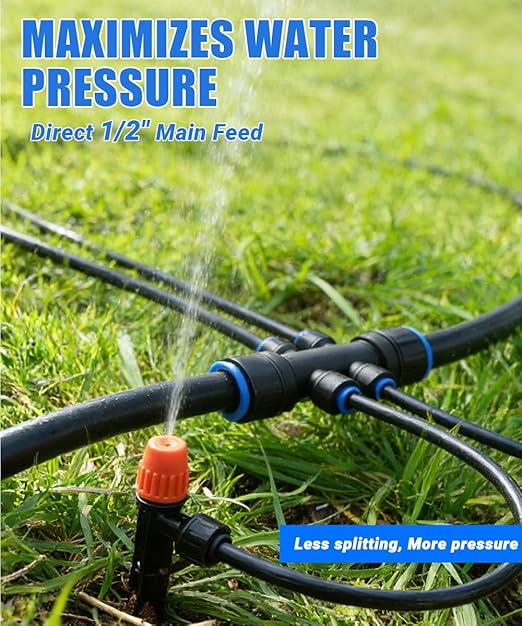 237FT All Quick-Connect Drip Irrigation System Kit with 40 Adjustable Nozzles, UV-Proof 1/2" & 1/4" PE Tubing, for Greenhouse, Lawn & Potted Plants Watering (40FT + 197FT)