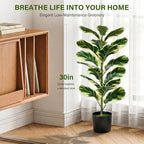 2 Pack Fiddle Leaf Fig Tree, 30'' Fake Tree in Pots with Green Artificial Turf, Floor Fake Plants Indoor for Spring Home Porch Bathroom Living Room Office Patio Windowsill Decor (Variegated)
