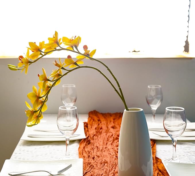 IPOPU Yellow 5 Pcs Artificial Orchids That Look Real Real Touch Latex Orchid Fake Flowers for Living Room Bathroom Kitchen Wedding and Engagement Centerpiece Arrangement