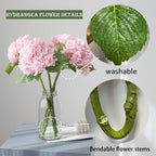 Buart 4PCS Long Stem Big Size Flowers Artificial Silk Hydrangea Lifelike Flowers Real Touch Pink Artificial Flowers Wedding Shower Bride Bouquets Office Living Room Table Decorations (21 Inch)