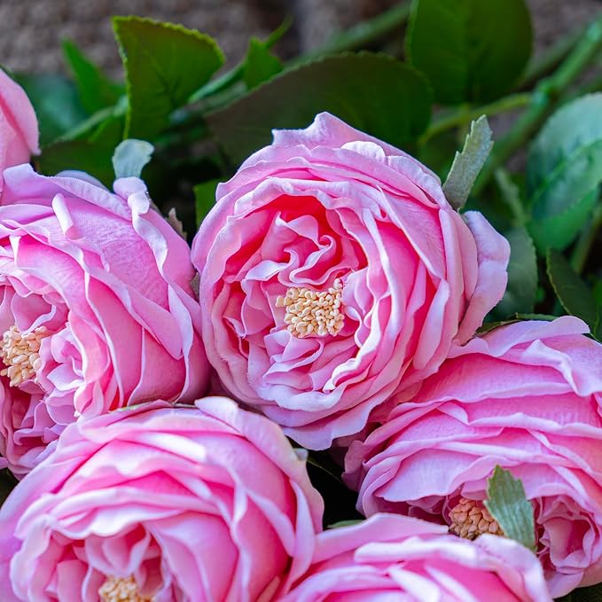 DUYONE Fake Flowers for Decoration Home Decor Artificial Flowers Austin Rose Peony Latex Fake Flower Living Room Decoration Vivid Pink Roses Peonies (Pink 4pcs)